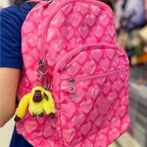 Kids Pink Heart-Print Mini Backpack with Plush Keychain